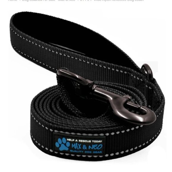 Dog Leash: Black NWT 6-foot Nylon Reflective Dog Leashes - Picture 1 of 2